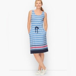 NWT Talbots Sleeveless Blue and White Tie Waist Dress Boardwalk Stripe Size L